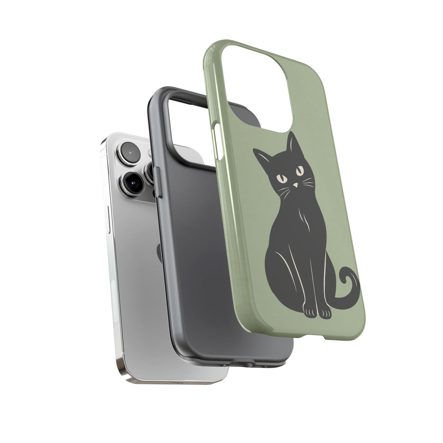 Minimalist Sage Green & Black Cat Phone Case