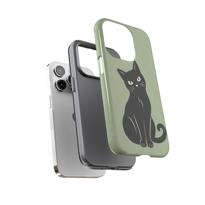 Minimalist Sage Green & Black Cat Phone Case