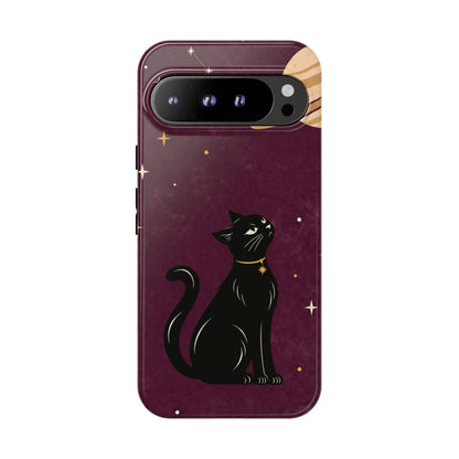 Whimsical Plum Celestial Black Cat Phone Case