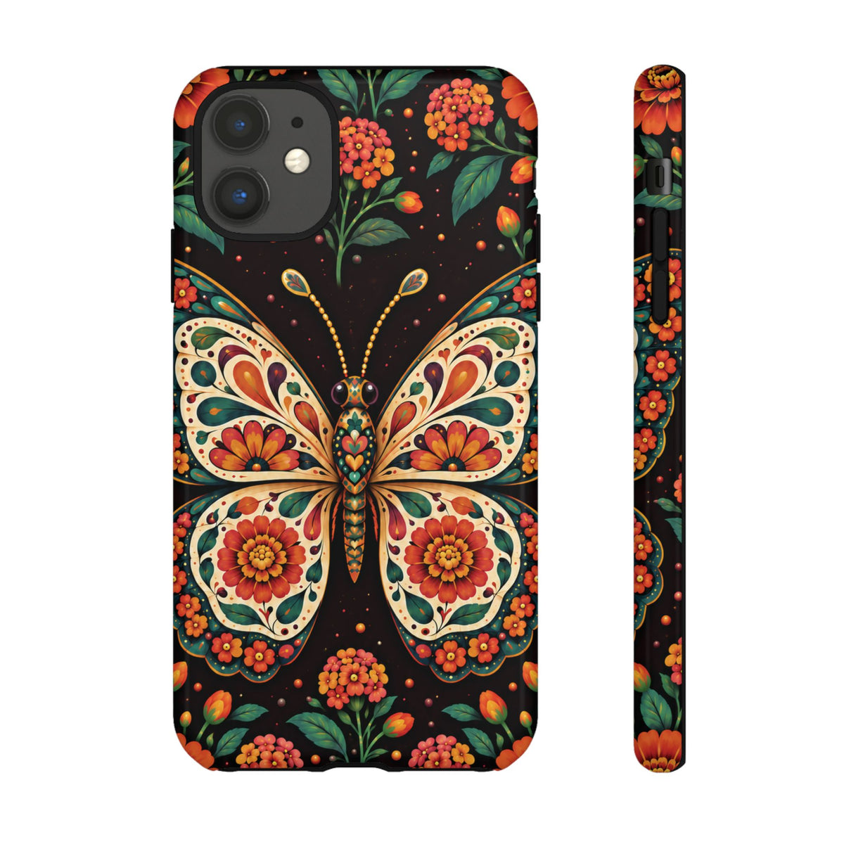 Vibrant Terracotta and Teal Calavera Butterfly Phone Case - Multicolor Phone Case - iPhone 11 / Glossy