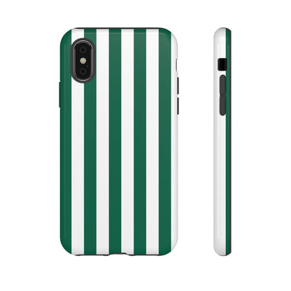 iPhone XS / Glossy Phone Case - Simple Green & White Stripe Pattern Phone Case