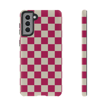 Samsung Galaxy S21 Plus / Glossy Phone Case - ’Pink & White Checkered Pattern’ Phone Case