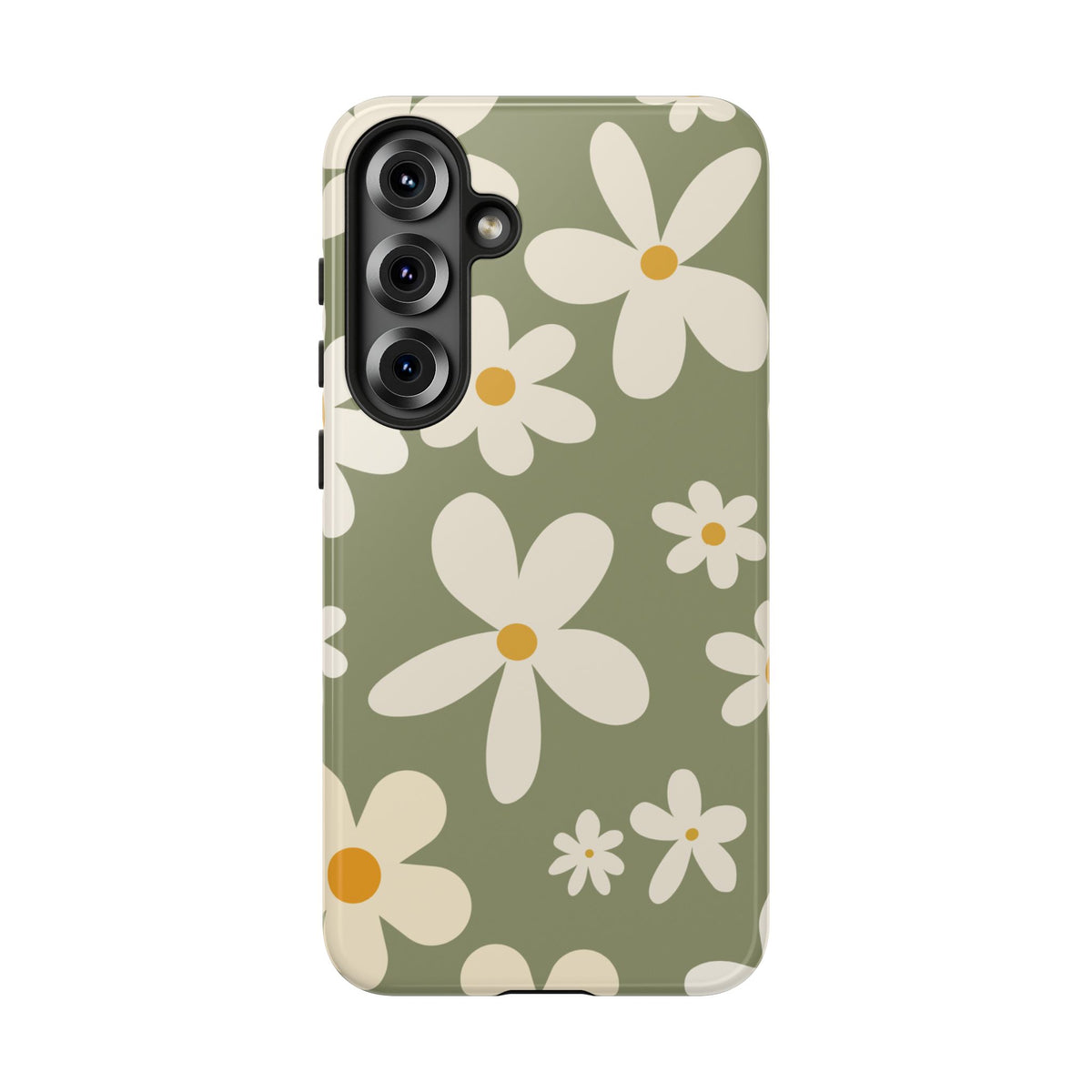 Chic Green Daisy Pattern Phone Case - Green Phone Case - Samsung Galaxy S25 Plus / Glossy
