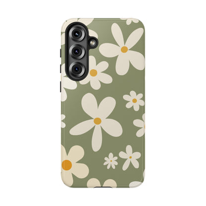 Chic Green Daisy Pattern Phone Case - Green Phone Case - Samsung Galaxy S25 Plus / Glossy