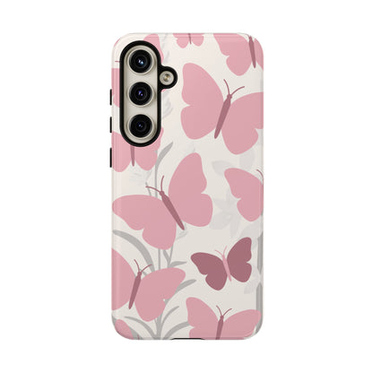 Samsung Galaxy S24 Plus / Glossy Phone Case - Minimalist Cream & Pink Butterfly Pattern Phone Case