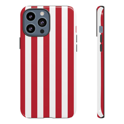 iPhone 13 Pro Max / Glossy Phone Case - Simple Dark Pink & White Stripe Pattern Phone Case
