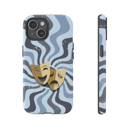 Comedy & Tragedy Masks – Blue Minimal Retro Wave Phone Case - Blue Phone Case - iPhone 15 / Glossy