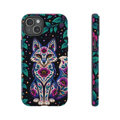 Vibrant Purple and Teal Calavera Fox Phone Case - Multicolor Phone Case - iPhone 15 Plus / Glossy