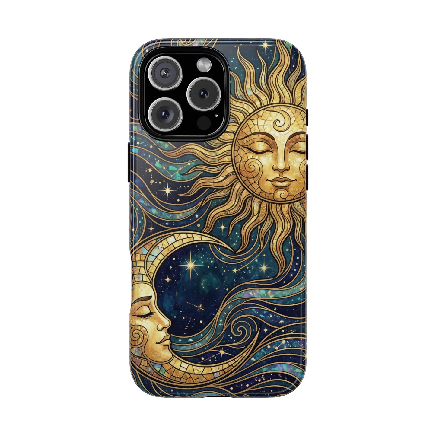 Elegant Teal & Gold Sun and Moon Phone Case