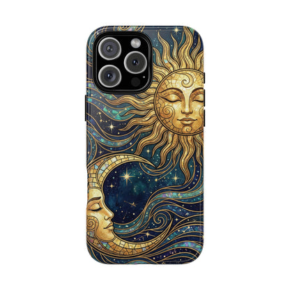 Elegant Teal & Gold Sun and Moon Phone Case