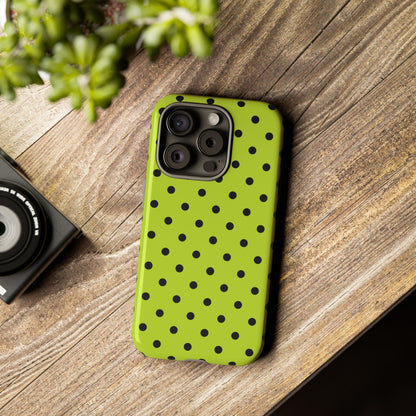 Trendy Neon Lime Green & Black Dot Pattern Phone Case - Green Phone Case