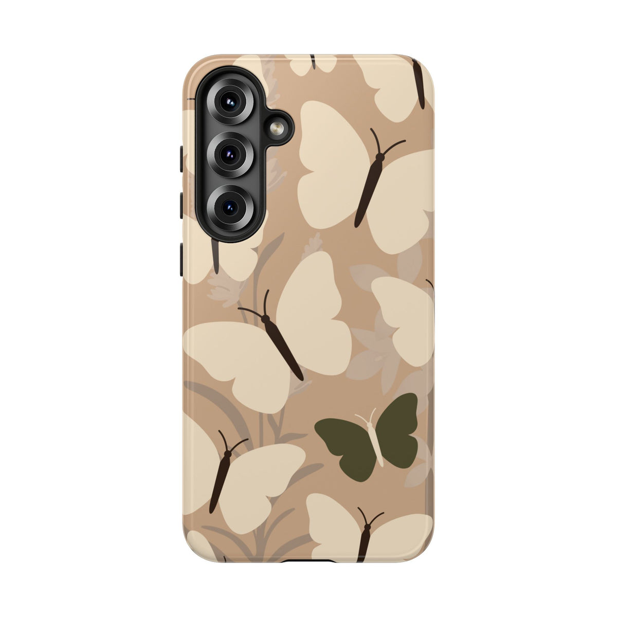 Minimalist Beige Butterfly Pattern Phone Case - Beige Phone Case - Samsung Galaxy S25 Plus / Glossy