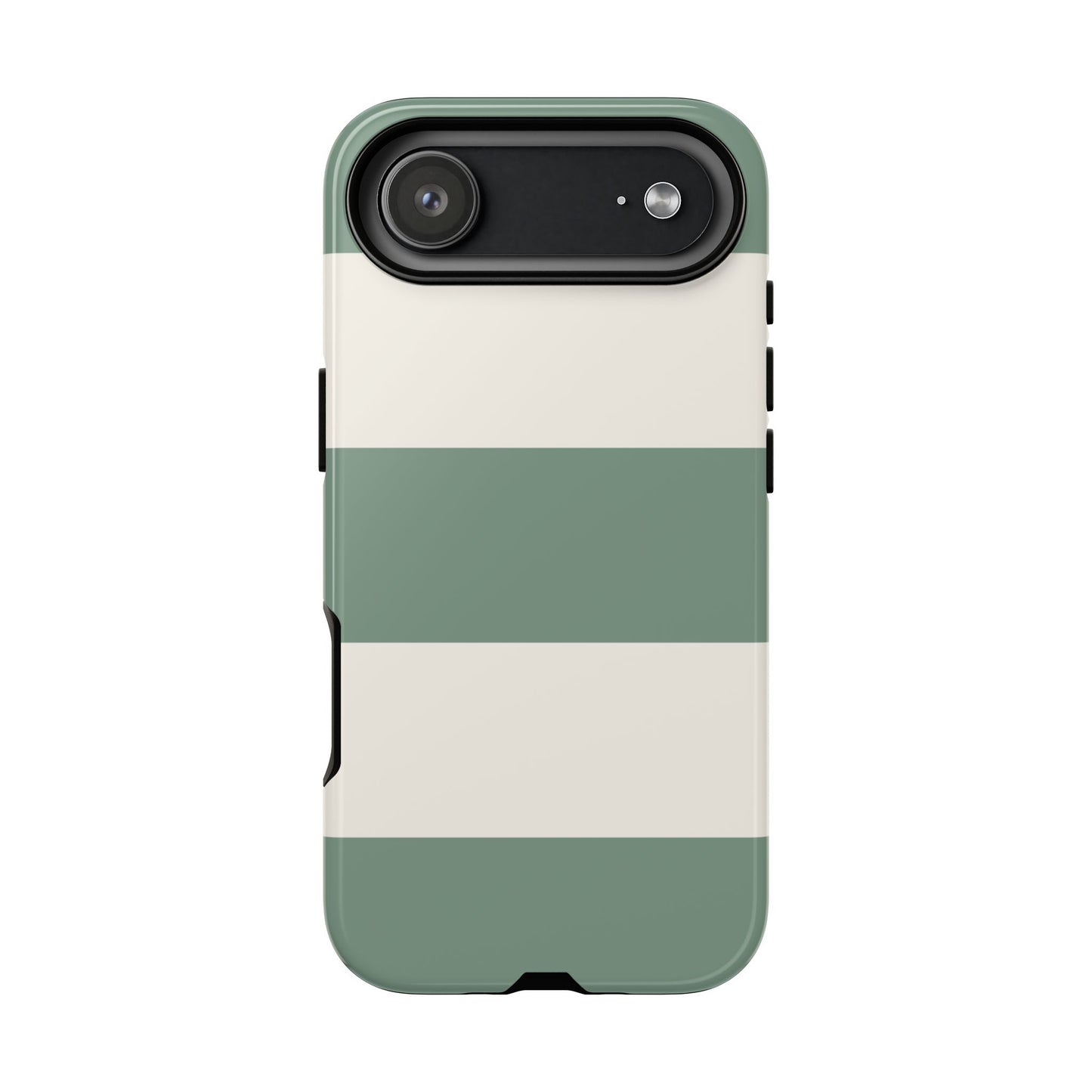 iPhone 17 Air / Glossy Phone Case - Green & White Horizontal Stripe Pattern Phone Case