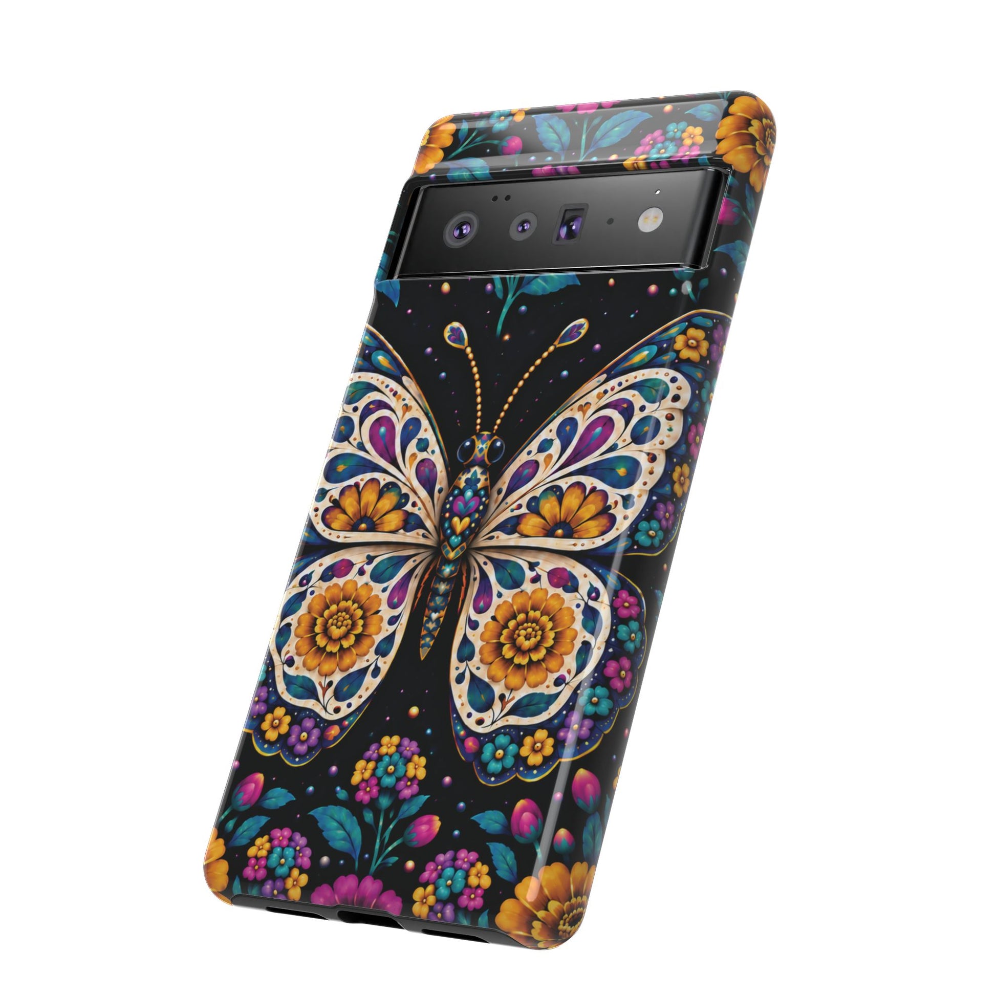 Vibrant Purple and Teal Calavera Butterfly Phone Case - Multicolor Phone Case