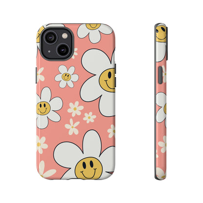 Fun Retro Daisy Pattern with Pink Background Phone Case - Pink Phone Case - iPhone 14 Plus / Glossy