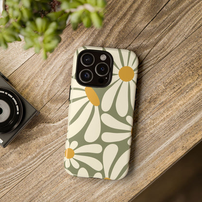 Retro Green Daisy Pattern #1 Phone Case - Green Phone Case