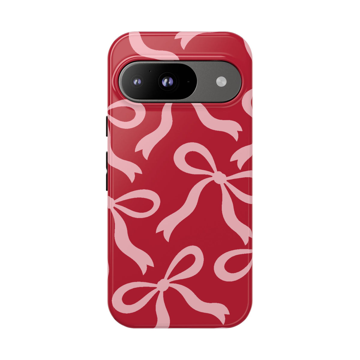 Bold Raspberry Red and Blush Pink Bow Pattern Phone Case - Red Phone Case - Google Pixel 9 / Glossy