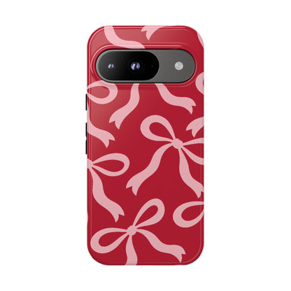 Bold Raspberry Red and Blush Pink Bow Pattern Phone Case - Red Phone Case - Google Pixel 9 / Glossy