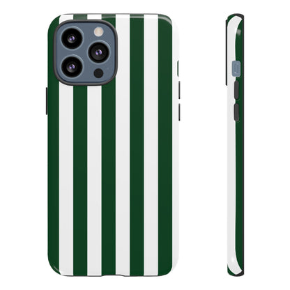 iPhone 13 Pro Max / Glossy Phone Case - Simple Dark Green & White Stripe Pattern Phone Case