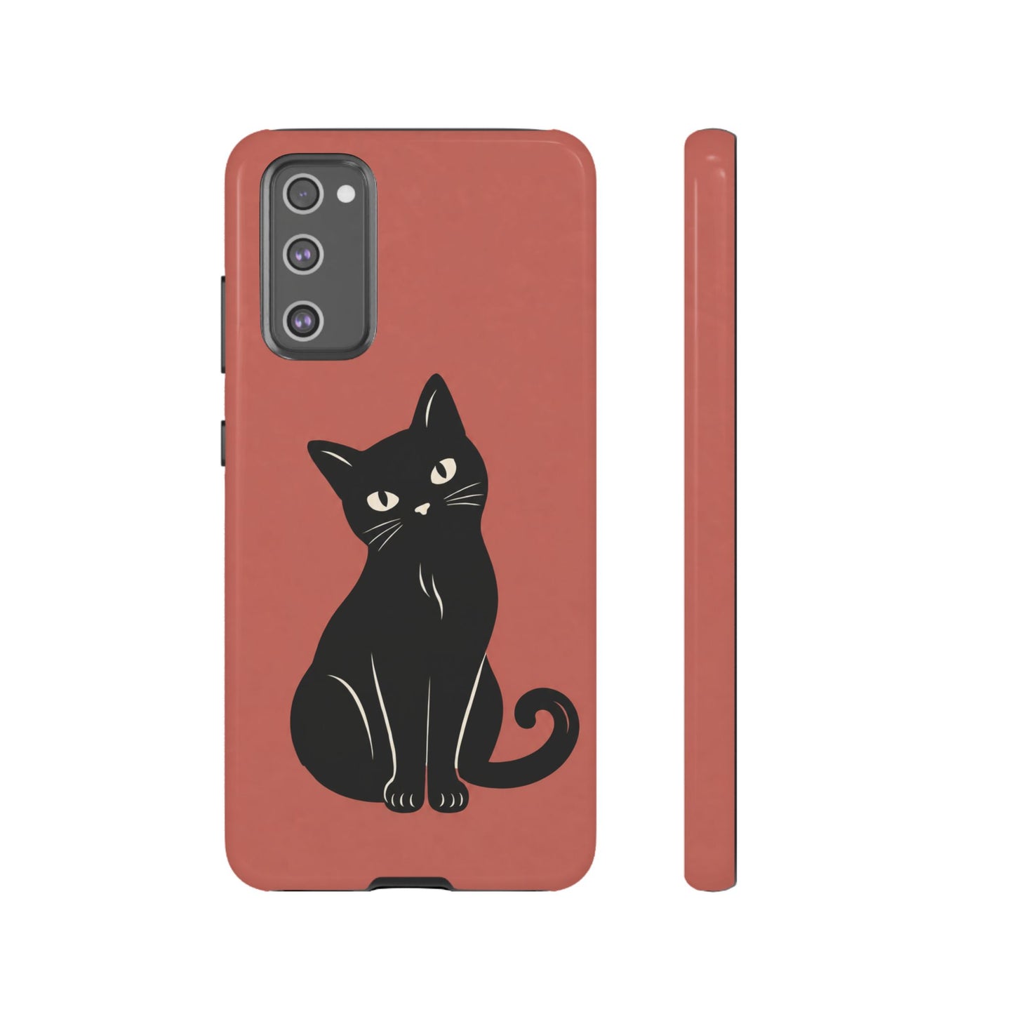 Minimalist Coral Red & Black Cat Phone Case
