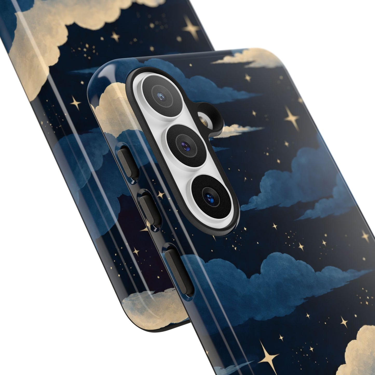 Illustrated Navy Blue Clouds & Stars Phone Case