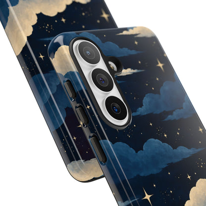 Illustrated Navy Blue Clouds & Stars Phone Case