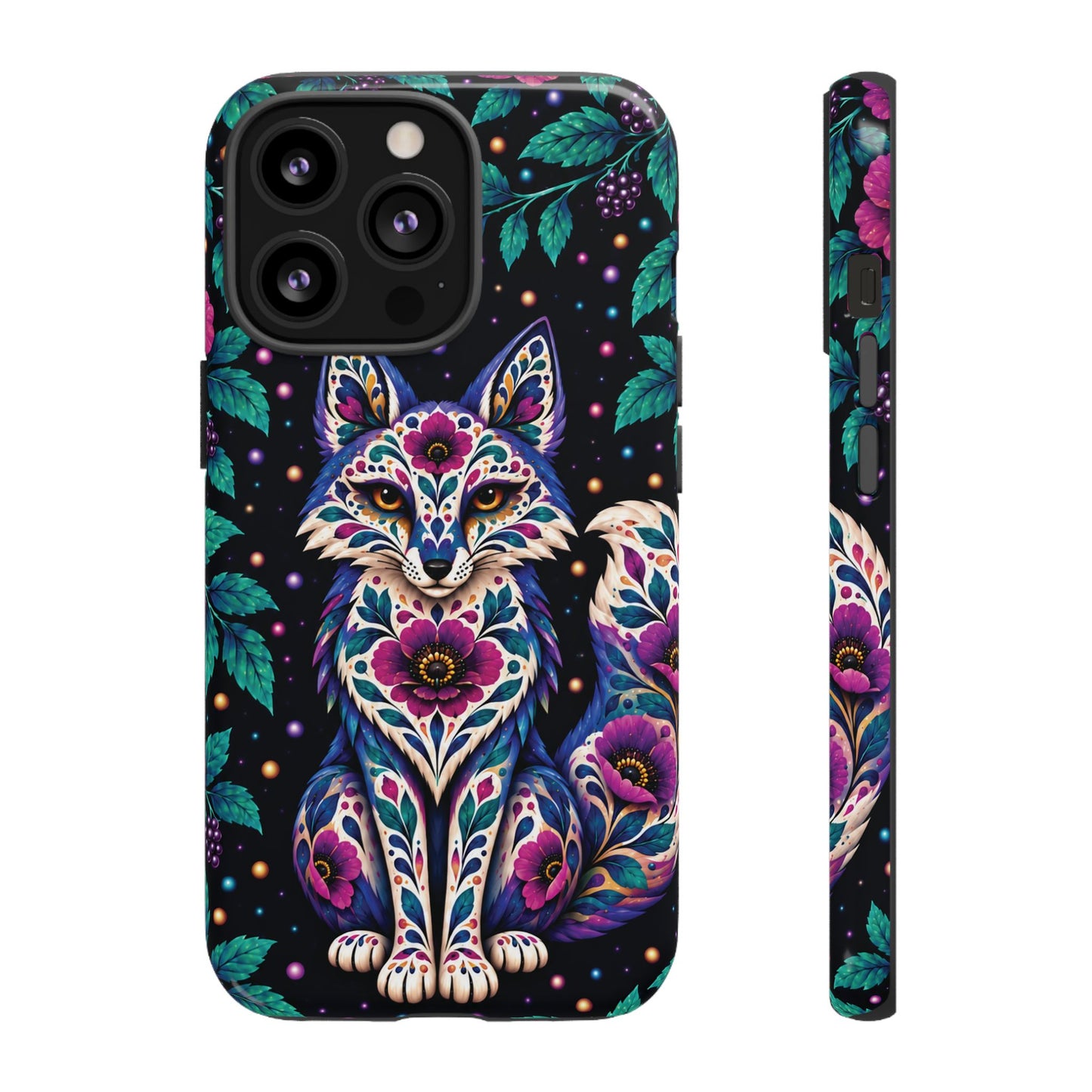 Vibrant Purple and Teal Calavera Fox Phone Case - Multicolor Phone Case - iPhone 13 Pro / Glossy