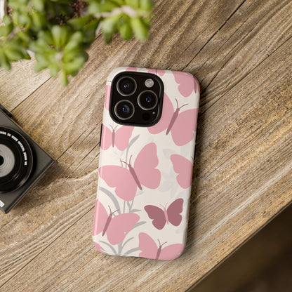 Phone Case - Minimalist Cream & Pink Butterfly Pattern Phone Case
