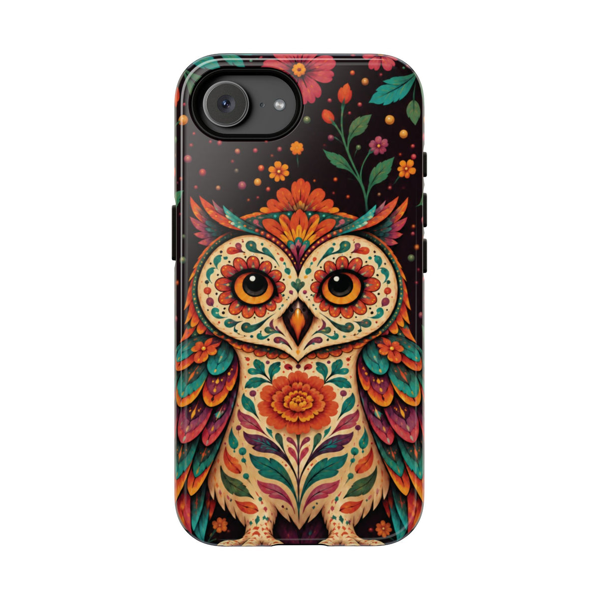Vibrant Terracotta and Teal Calavera Owl Phone Case - Multicolor Phone Case - iPhone 17e / Glossy