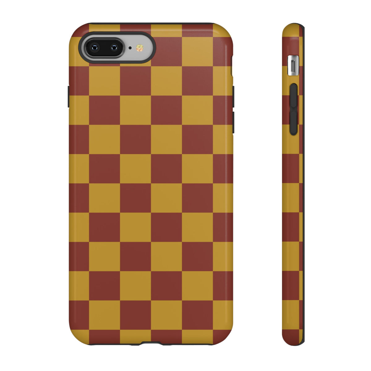 Trendy Mustard & Burgandy Checked Pattern Phone Case - Brown Phone Case - iPhone 8 Plus / Glossy