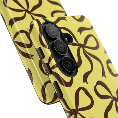 Bold Butter Yellow and Chocolate Brown Bow Pattern Phone Case