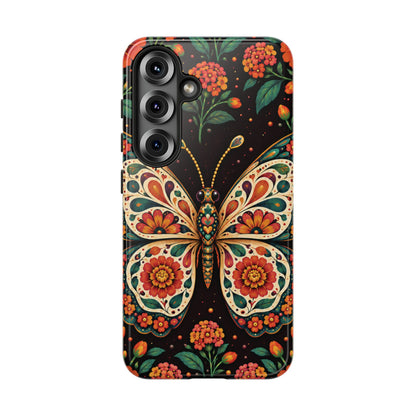 Vibrant Terracotta and Teal Calavera Butterfly Phone Case - Multicolor Phone Case - Samsung Galaxy S25 / Glossy