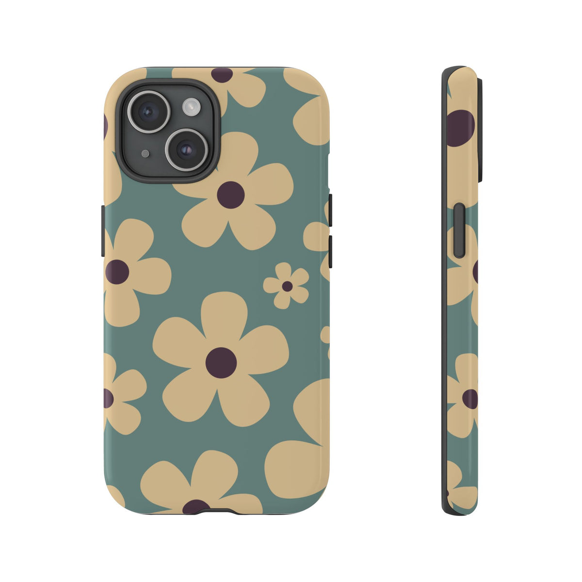 Cute Blue & Cream Daisy Pattern Phone Case - Blue Phone Case - iPhone 15 / Glossy