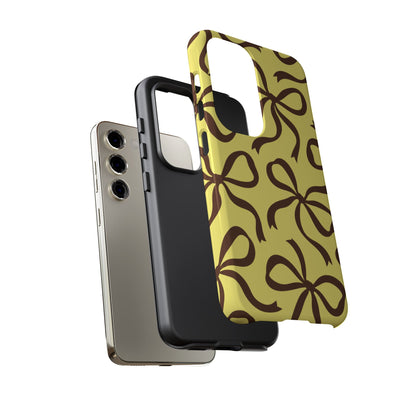 Bold Butter Yellow and Chocolate Brown Bow Pattern Phone Case