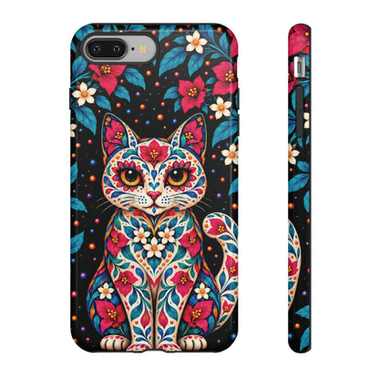 Vibrant Pink and Turquoise Calavera Cat Phone Case - Multicolor Phone Case - iPhone 8 Plus / Glossy