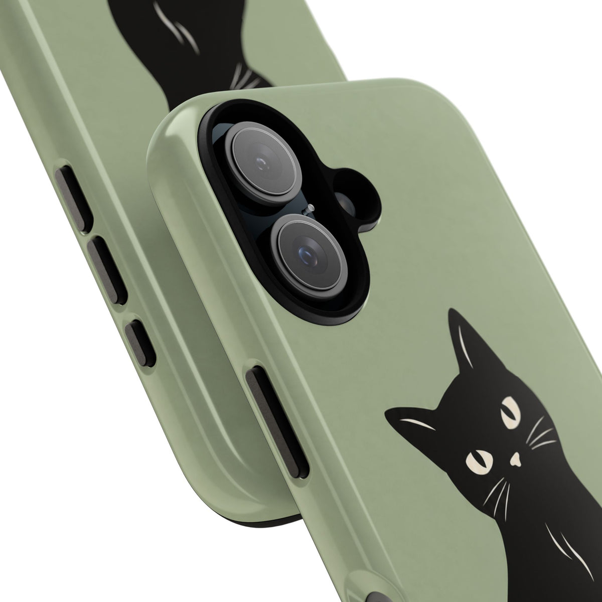 Minimalist Sage Green & Black Cat Phone Case