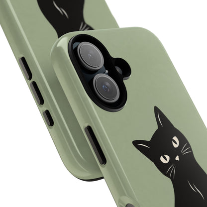 Minimalist Sage Green & Black Cat Phone Case