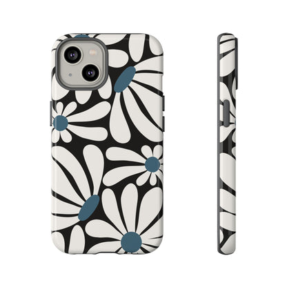 Retro Black Daisy Pattern Phone Case - Black Phone Case - iPhone 14 / Glossy