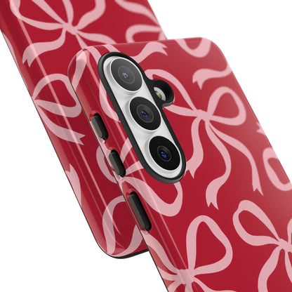 Bold Raspberry Red and Blush Pink Bow Pattern Phone Case