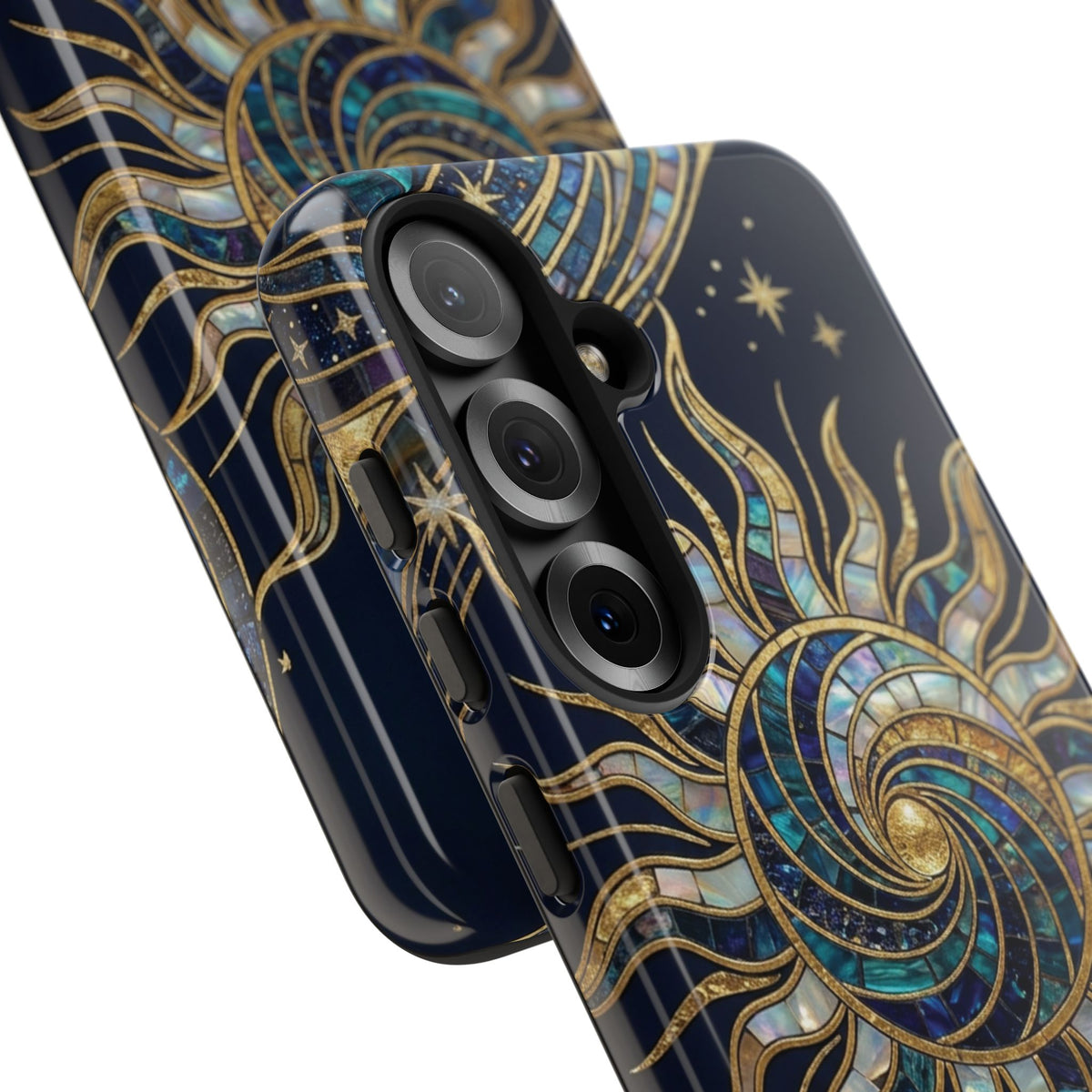 Elegant Navy & Gold Solar Spiral Phone Case