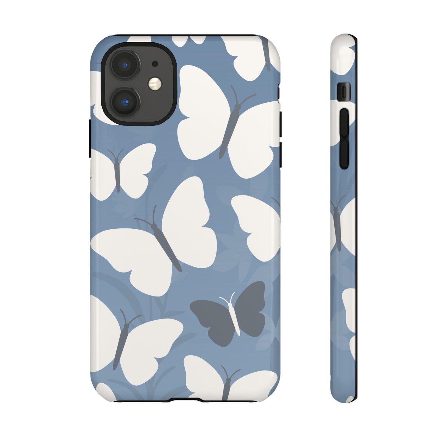 iPhone 11 / Glossy Phone Case - Minimalist Light Blue Butterfly Pattern Phone Case