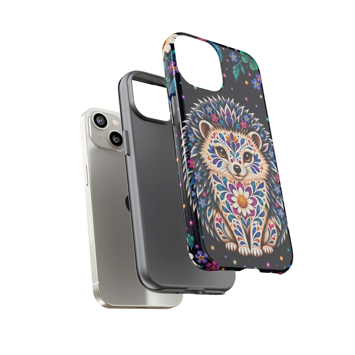 Vibrant Purple and Teal Calavera Hedgehog Phone Case - Multicolor Phone Case