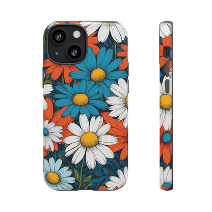 iPhone 13 Mini / Glossy Phone Case - Pop Art Daisies Illustration ’Red & Blue’ Phone Case