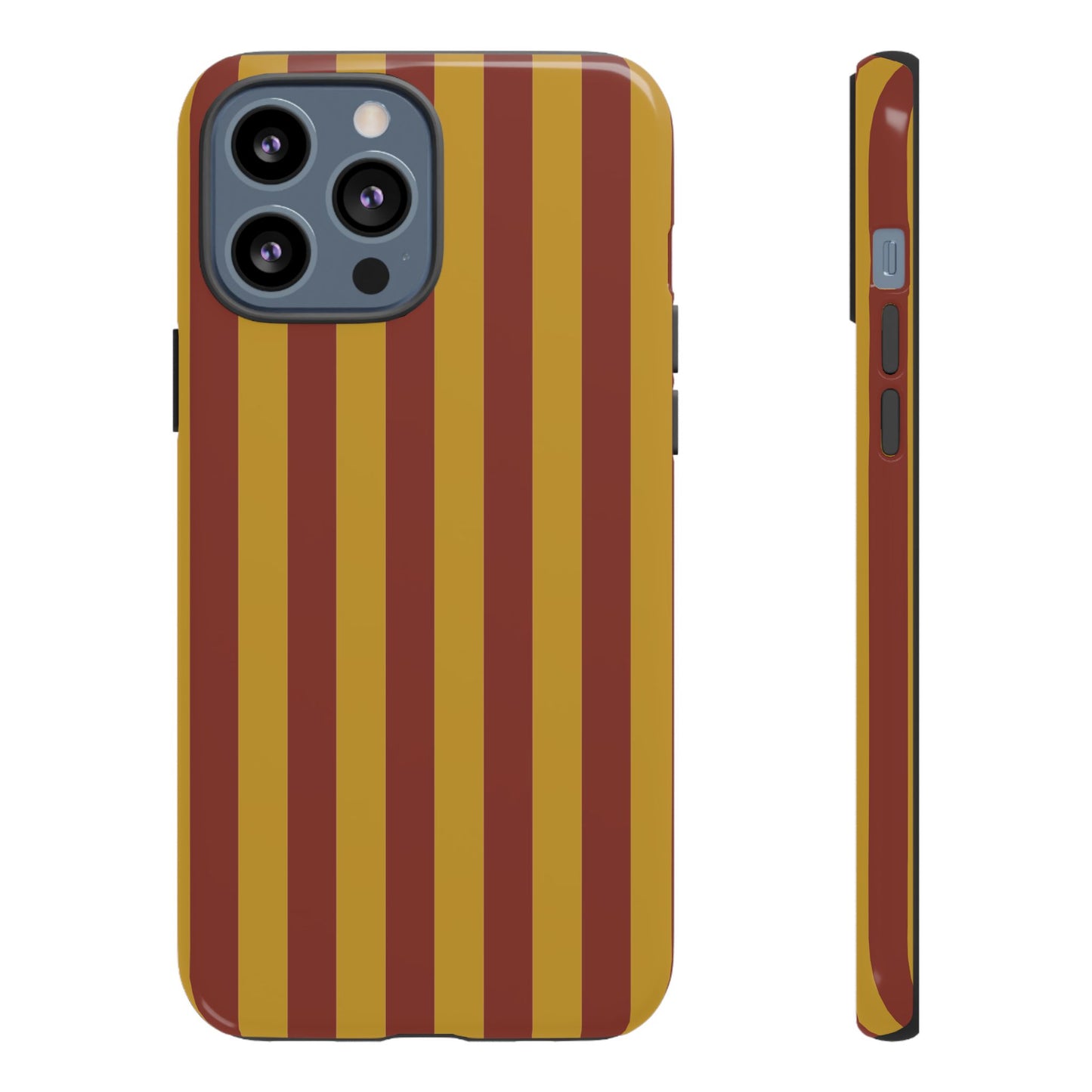 iPhone 13 Pro Max / Glossy Phone Case - Trendy Mustard & Burgandy Stripe Pattern Phone Case