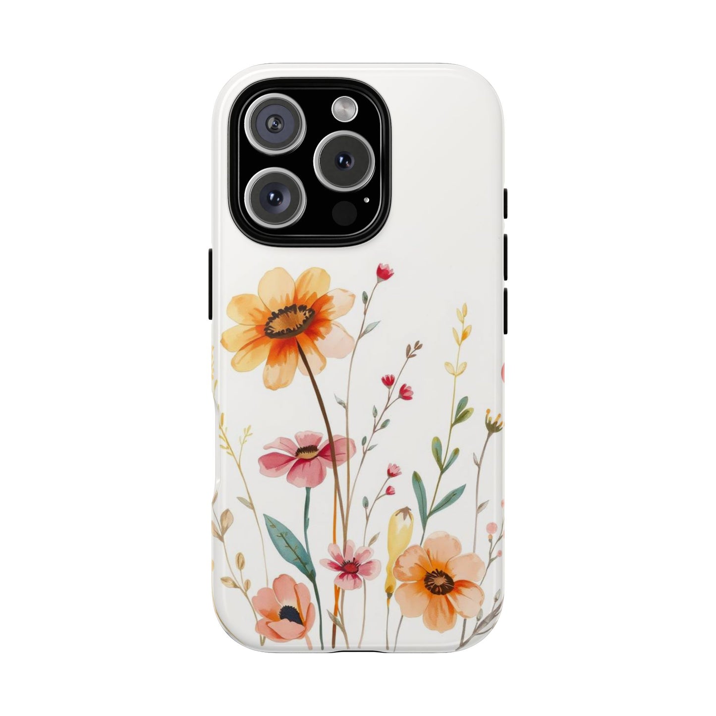 iPhone 16 Pro / Glossy Phone Case - Boho Chic Watercolour Wild Blooms Pattern Phone Case