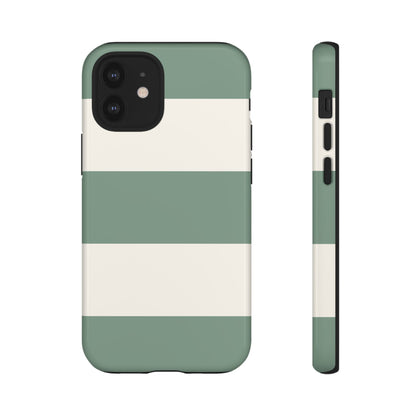 iPhone 12 Mini / Glossy Phone Case - Green & White Horizontal Stripe Pattern Phone Case