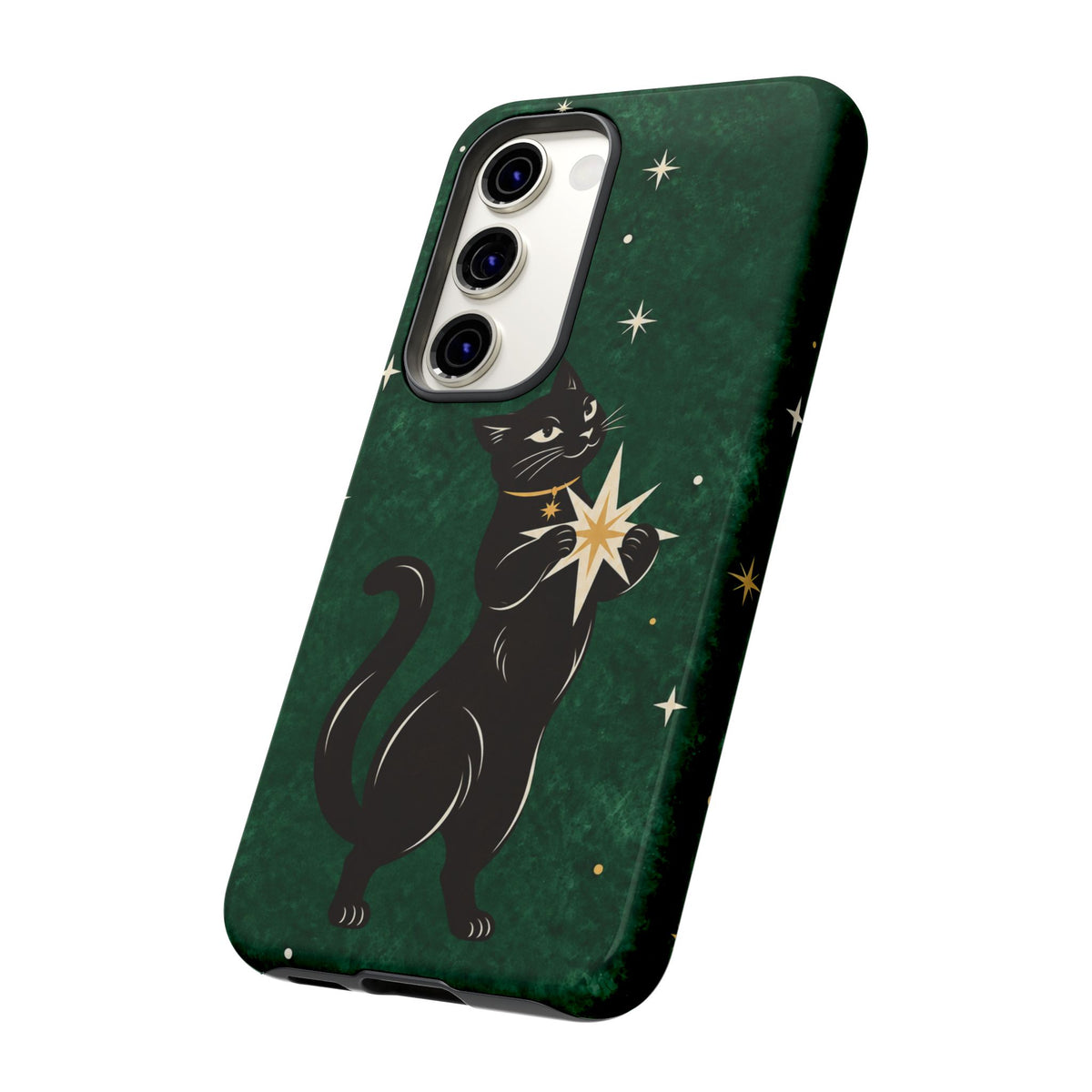 Forest Green Celestial Black Cat Phone Case - Green Phone Case