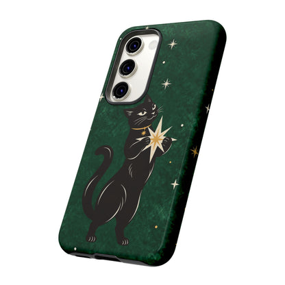 Forest Green Celestial Black Cat Phone Case - Green Phone Case