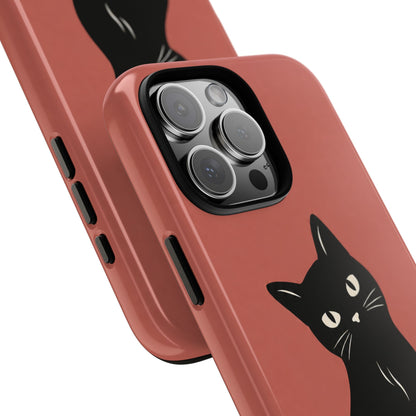 Minimalist Coral Red & Black Cat Phone Case