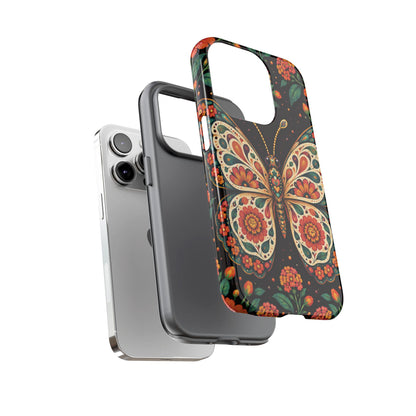 Vibrant Terracotta and Teal Calavera Butterfly Phone Case - Multicolor Phone Case